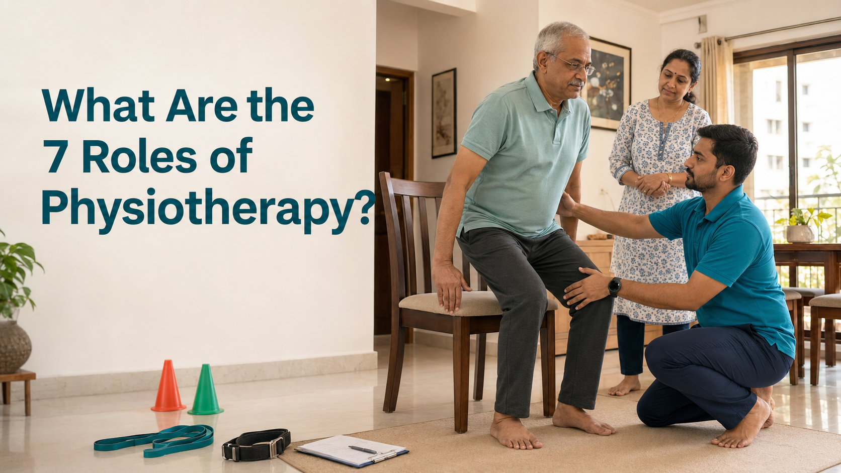 Dr. Krishna explaining the seven roles of physiotherapy during a Pune home assessment